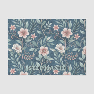 Papel De Seda Padrão Floral Elegante com Brilhos Rosa e Creme