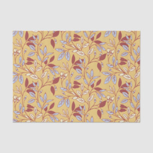 Papel De Seda Padrão Floral Elegante com Folhas Vermelhas e Azui