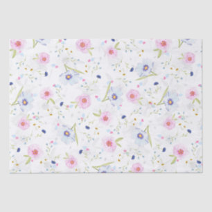 Papel De Seda Padrão Floral Elegante de Flores Azuis e Rosa