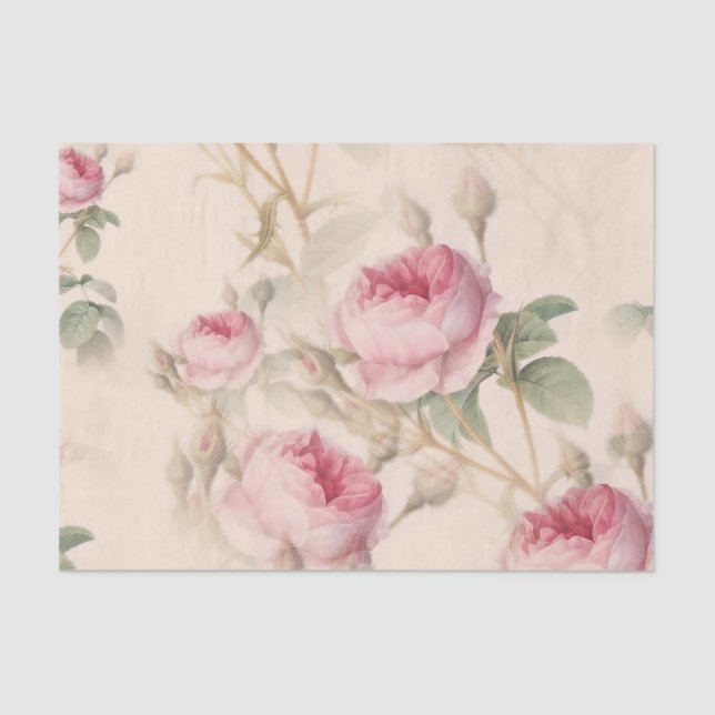 Papel De Seda Padrão Floral Elegante de Rosas Rosa (Frente )