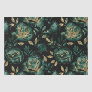 Papel De Seda Padrão Floral Elegante Verde e Dourado Rosa