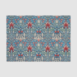 Papel De Seda Padrão floral em folhas verdes com fundo azul