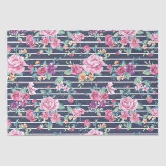 Papel De Seda Padrão Floral em Rosas de Stripe Púrpura Rosa