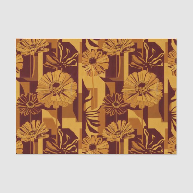 Papel De Seda Padrão Floral Geométrico de Outono Moderno (Frente )