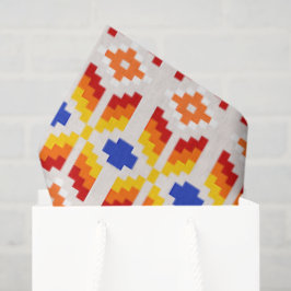 Papel De Seda Padrão Floral Geométrico em Pixel em Vermelho Lara