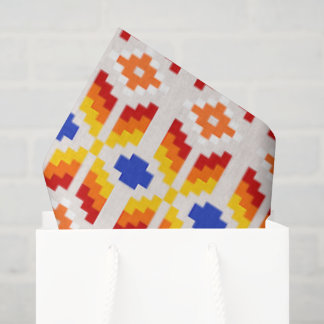 Papel De Seda Padrão Floral Geométrico em Pixel em Vermelho Lara