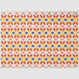 Papel De Seda Padrão Floral Geométrico em Pixel em Vermelho Lara