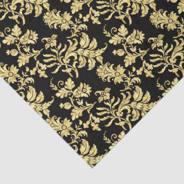 Papel De Seda Padrão Floral Gótico Preto e Dourado Elegante