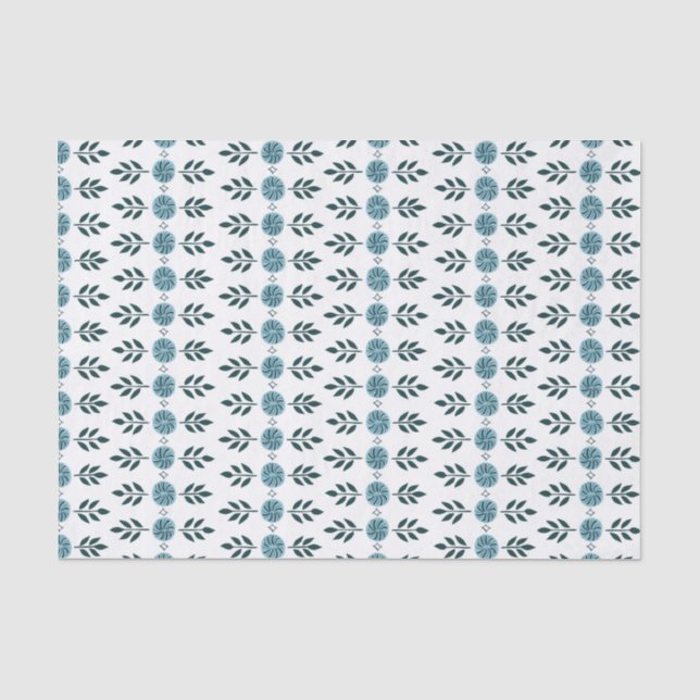 Papel De Seda Padrão Floral Gráfico Azul (Frente )