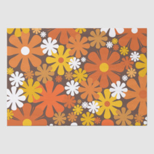 Papel De Seda Padrão Floral Laranja e Marrom dos anos 60 e 70