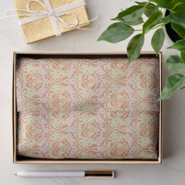 Papel De Seda Padrão Floral Laranja Elegante (Presente)