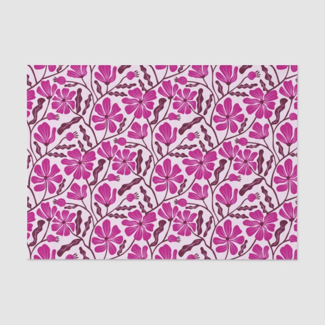 Papel De Seda Padrão Floral Magenta Retro (Frente )