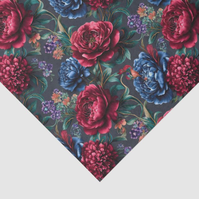 Papel De Seda Padrão Floral Moderno em Tom de Joia (Detalhes)