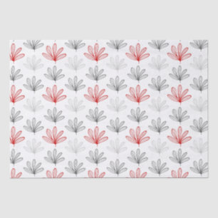Papel De Seda Padrão Floral Moderno Vermelho e Cinza