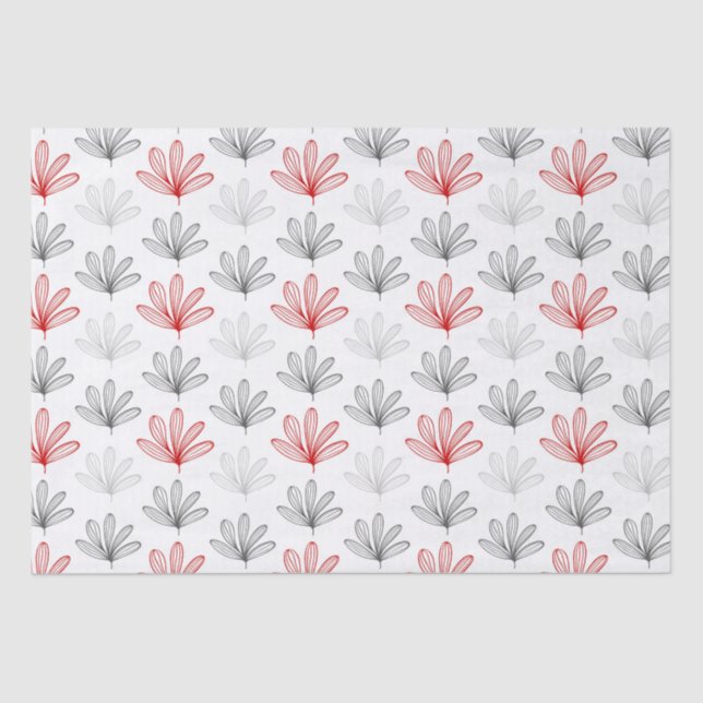 Papel De Seda Padrão Floral Moderno Vermelho e Cinza (Frente )