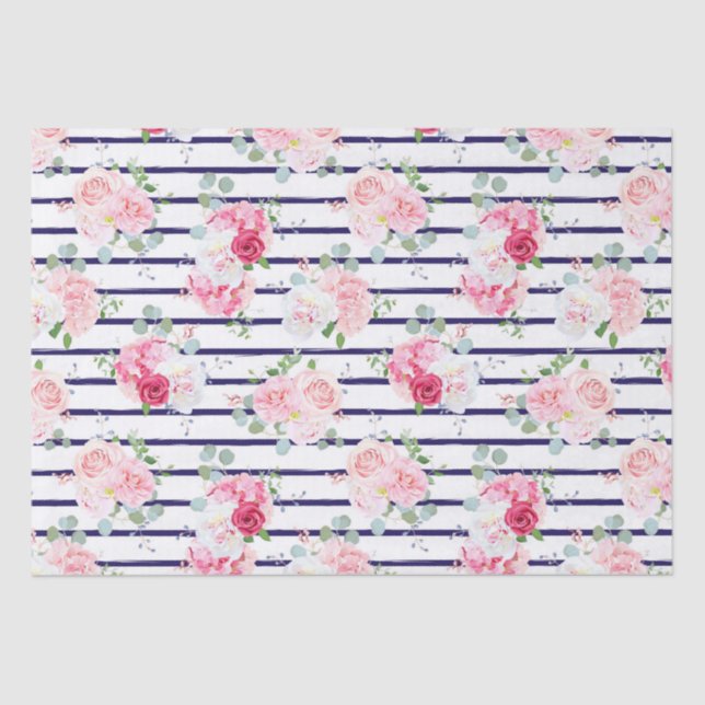 Papel De Seda Padrão Floral na Pedra Rosa Horizontal (Frente )