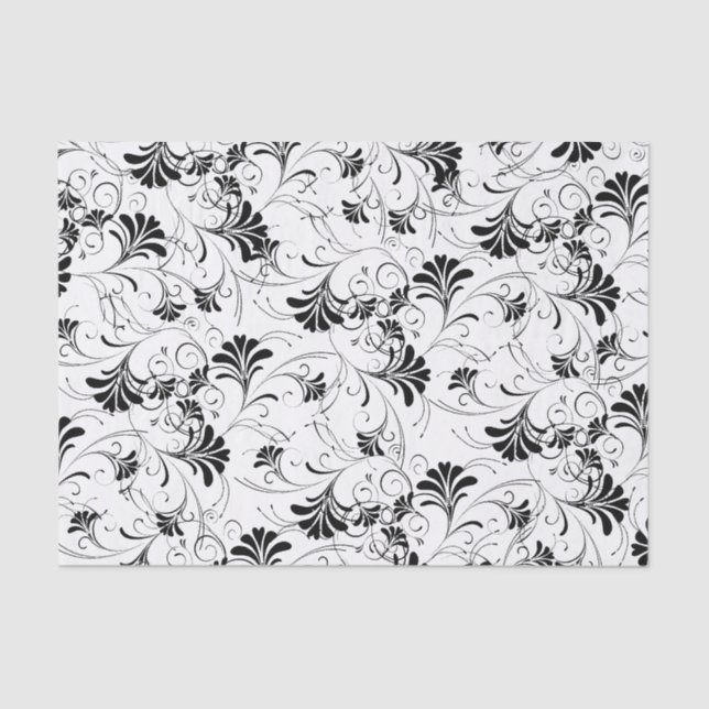 Papel De Seda Padrão Floral Preto e Branco (Frente )