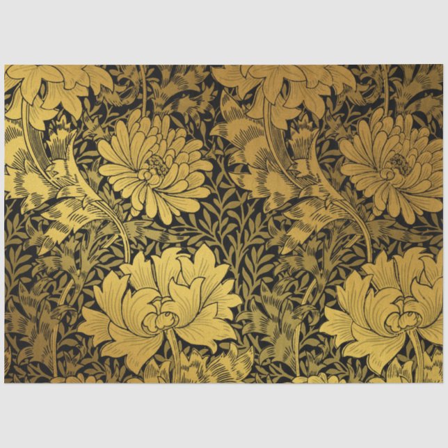 Papel De Seda Padrão Floral Preto e Dourado de William Morris (Frente )