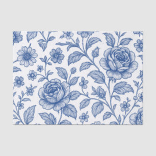 Papel De Seda Padrão Floral Real de Rosas Azuis