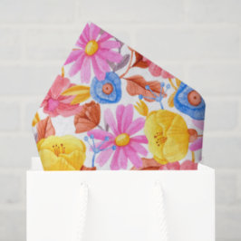Papel De Seda Padrão floral repetitivo com rosa e amarelo