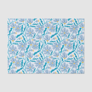 Papel De Seda Padrão Floral Retro Azul