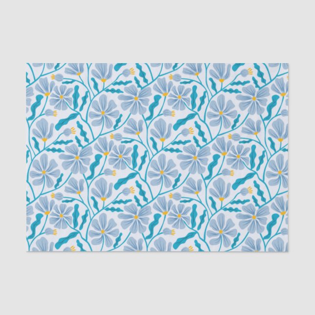 Papel De Seda Padrão Floral Retro Azul (Frente )