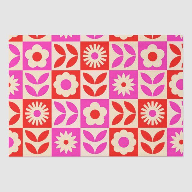 Papel De Seda Padrão Floral Retro Vibrante (Frente )