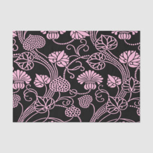 Papel De Seda Padrão Floral Retroativo Rosa em Preto
