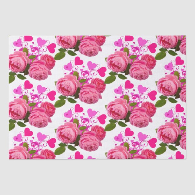 Papel De Seda Padrão Floral Rosa Amor (Frente )