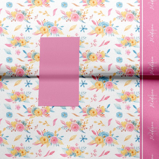Papel De Seda Padrão Floral Rosa bonito Monograma (Criador carregado)