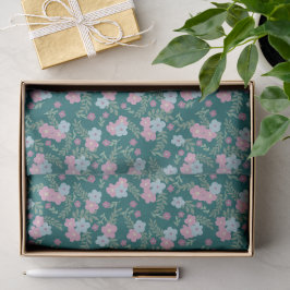Papel De Seda Padrão Floral Rosa e Azul no Azul Turquesa – Moder