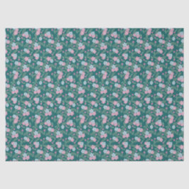 Papel De Seda Padrão Floral Rosa e Azul no Azul Turquesa – Moder
