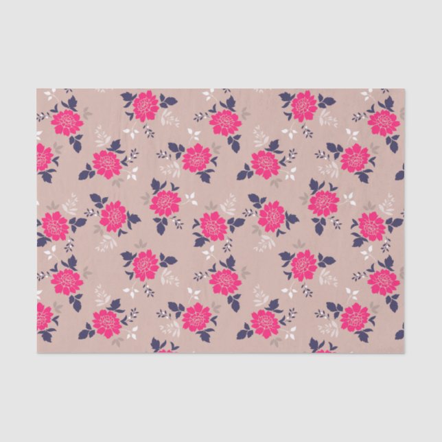 Papel De Seda Padrão Floral Rosa-Rosa-chique (Frente )