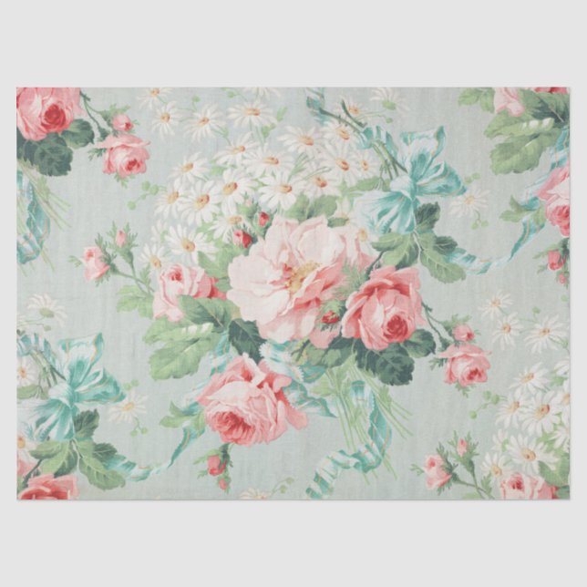 Papel De Seda Padrão Floral Rosa Vintage Shabby Chic (Frente )