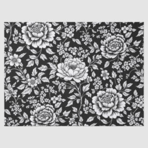 Papel De Seda Padrão Floral Sem Costura Preto Branco Vintage (5)
