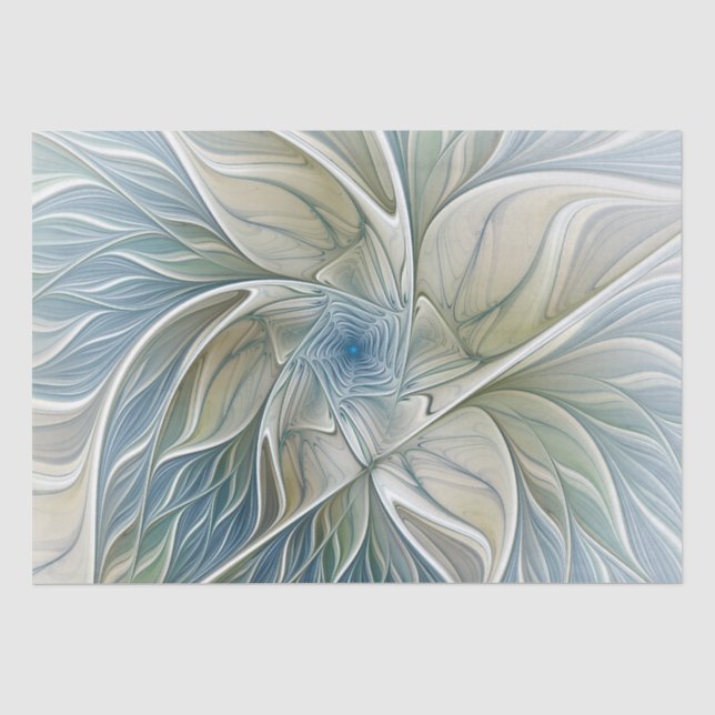 Papel De Seda Padrão Floral Sonho Abstrato Azul Caqui Fractal (Frente )