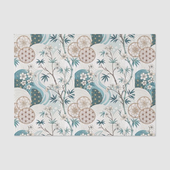 Papel De Seda Padrão Floral Tradicional de Bambu Japonês (Frente )