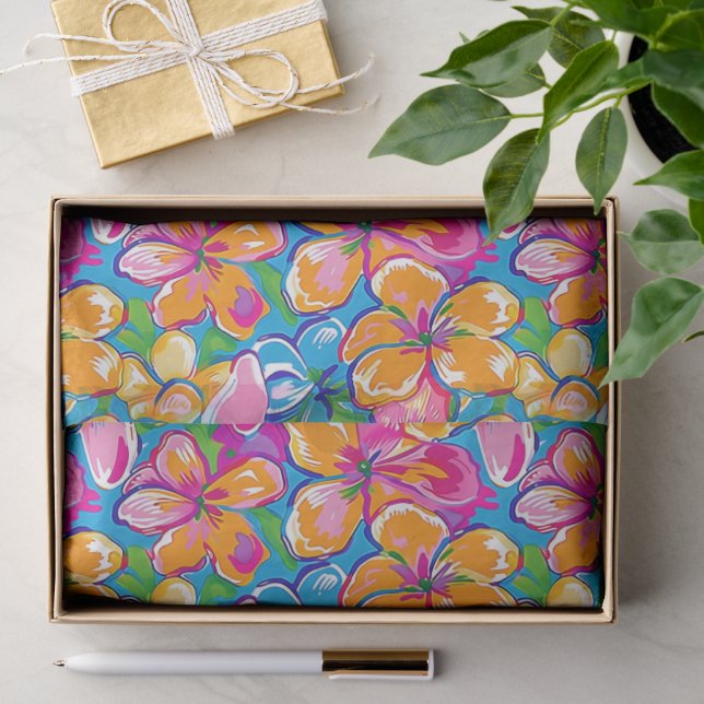 Papel De Seda Padrão Floral Tropical Colorido (Presente)