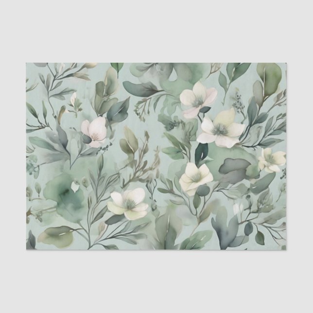 Papel De Seda Padrão Floral Verde Delicado (Frente )