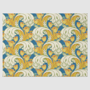 Papel De Seda Padrão Floral Verde Dourado Azul da Tulip Vintage