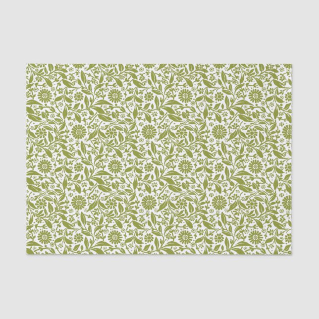 Papel De Seda Padrão Floral Verde e Branco Bonito (Frente )