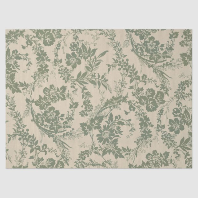 Papel De Seda Padrão Floral Verde Vintage (Frente )