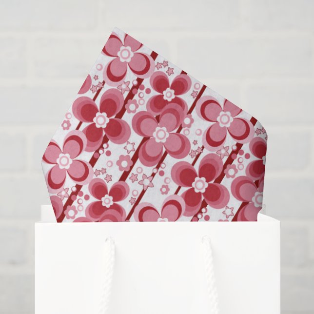 Papel De Seda Padrão floral vermelho e branco (Sacola de presentes)