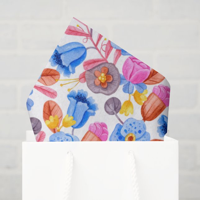 Papel De Seda Padrão floral vibrante com rosa (Sacola de presentes)