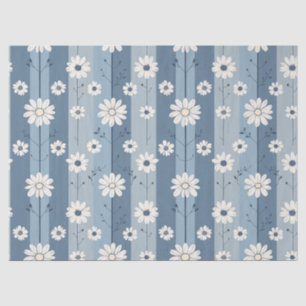 Papel De Seda Padrão Floral Vintage Margarida com Faixa Azul