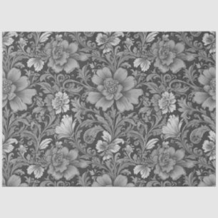 Papel De Seda Padrão Floral Vintage Monocromático