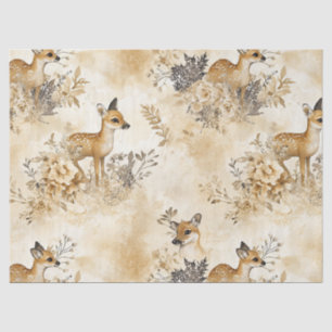 Papel De Seda Padrão Florestal de Corça e Floral Vintage (3)