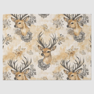 Papel De Seda Padrão Florestal de Corça e Floral Vintage (8)