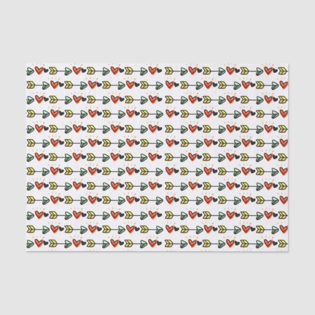 Papel De Seda Padrão Fofo de Corações e Setas Ilustrados (Frente )