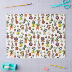 Papel De Seda Padrão Fofo de Cottagecore com Cogumelos e Legumes